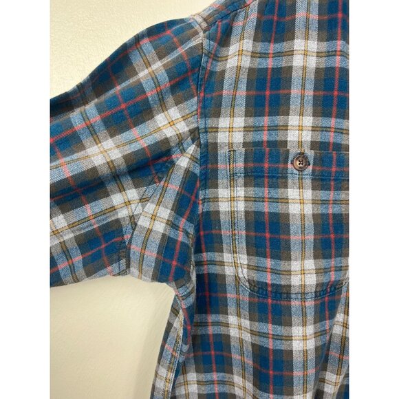 Duluth Trading Mens Blue Gray Red Plaid Button Down Flannel Size Large Outdoor - Picture 2 of 12